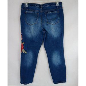 Elite Jeans Ripped Distressed Floral Patch Straight Leg Jeans Size 13/14